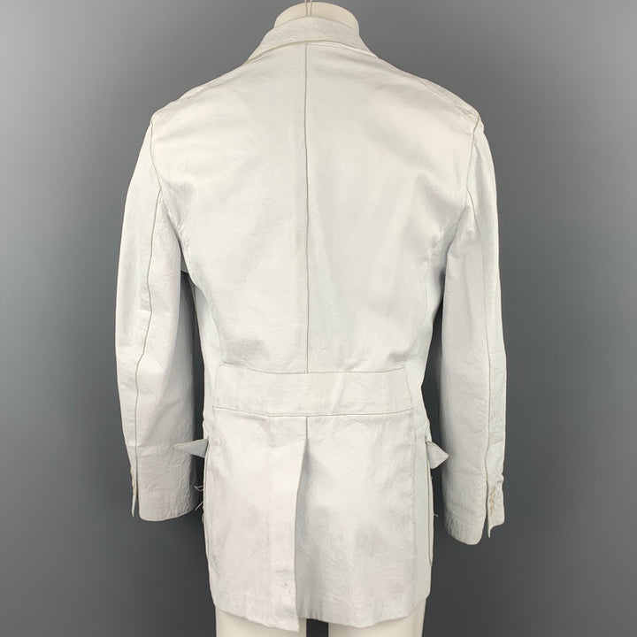 PAUL SMITH Taille 40 Manteau de sport à revers cranté en cuir vieilli blanc cassé