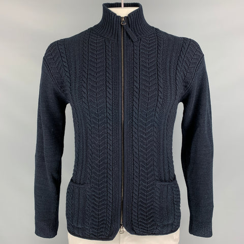 45rpm Size L Indigo Knitted Cotton Blend Zip Up Cardigan