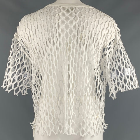 DRIES VAN NOTEN Size L White Mesh Polyester Cropped Pullover