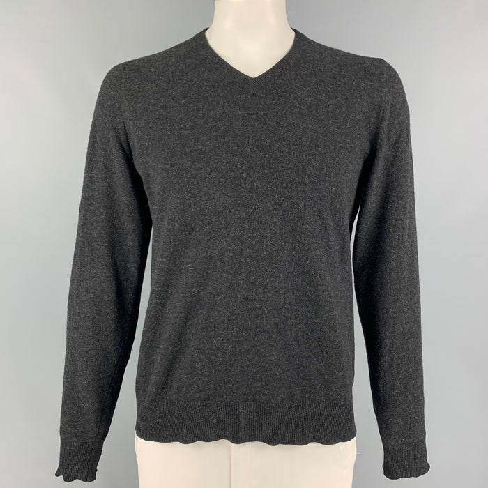 MAISON MARGIELA Size XL Charcoal Lana Wool Cashmere V-Neck Pullover