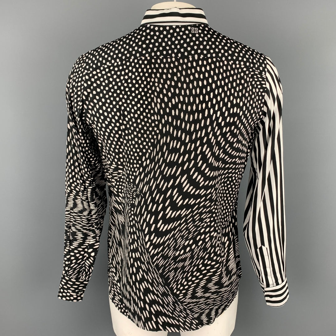 GIVENCHY F/W 19 Size M Black & White Mixed Print Viscose Button Up Long Sleeve Shirt
