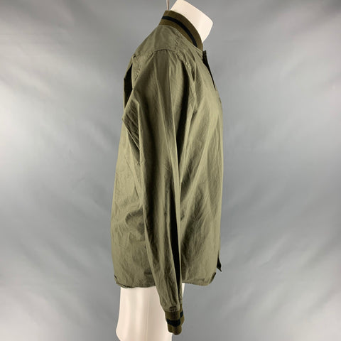SOPHNET Size XL Olive Solid Cotton Button Up Long Sleeve Shirt