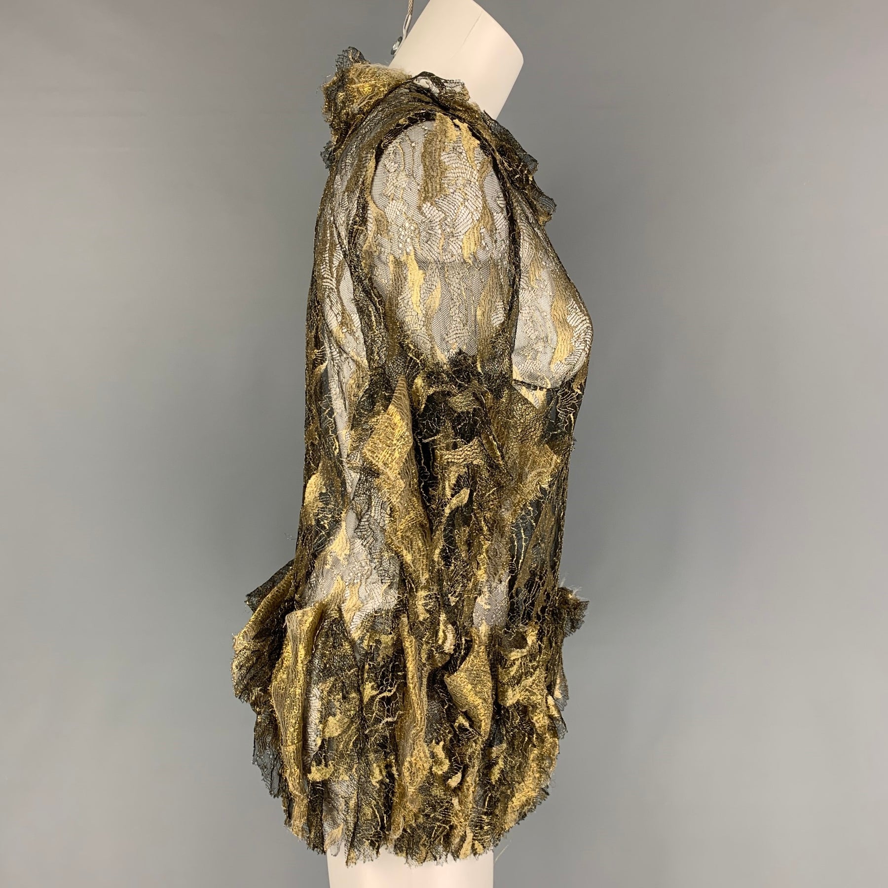 RODARTE Size 8 Gold Black Polyamide Blend 3/4 Sleeves Dress Top Sui Generis Designer Consignment RODARTE Size 8 Gold Black Polyamide Blend 3/4 Sleeves Dress Top Sui Generis Designer Consignment