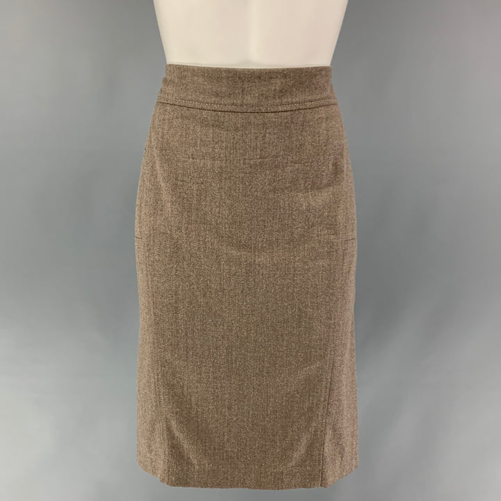 BRUNELLO CUCINELLI Size 8 Brown Wool Blend Heather Pencil Skirt