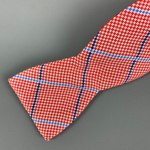 EDWARD ARMAH Red Blue Houndstooth Silk Bow Tie