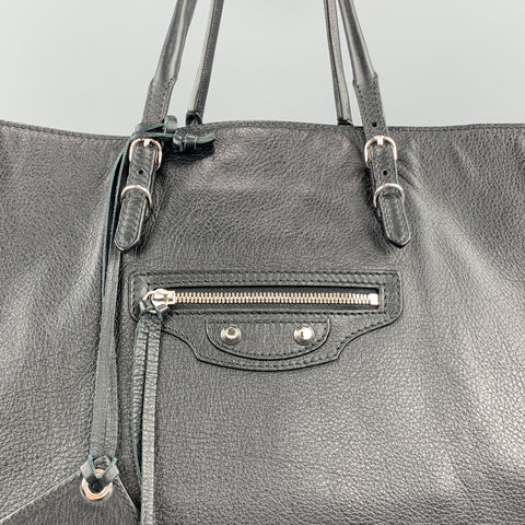 BALENCIAGA Black Textured Leather Large CITY Tote Handbag