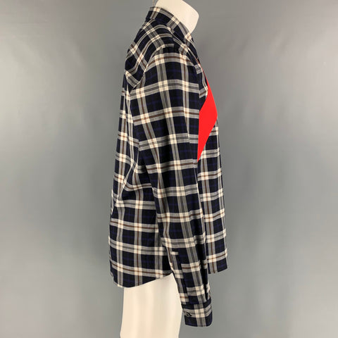 GIVENCHY Camisa de manga larga con tapeta oculta de algodón a cuadros, azul marino, blanco y rojo, talla M