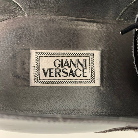Vintage GIANNI VERSACE Size 9.5 Black Patent Leather Lace Up Shoes