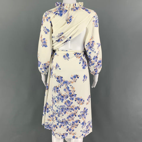 VETEMENTS par Demna Gvasalia Taille S Blanc Bleu Floral Polyester Wrap Robe Longue