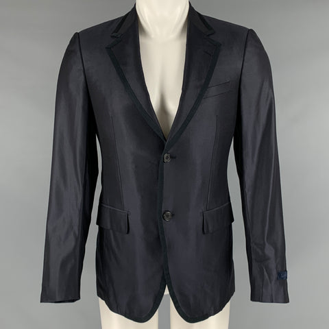 LANVIN Taille 36 Manteau de sport à revers cranté en laine et soie noire marine
