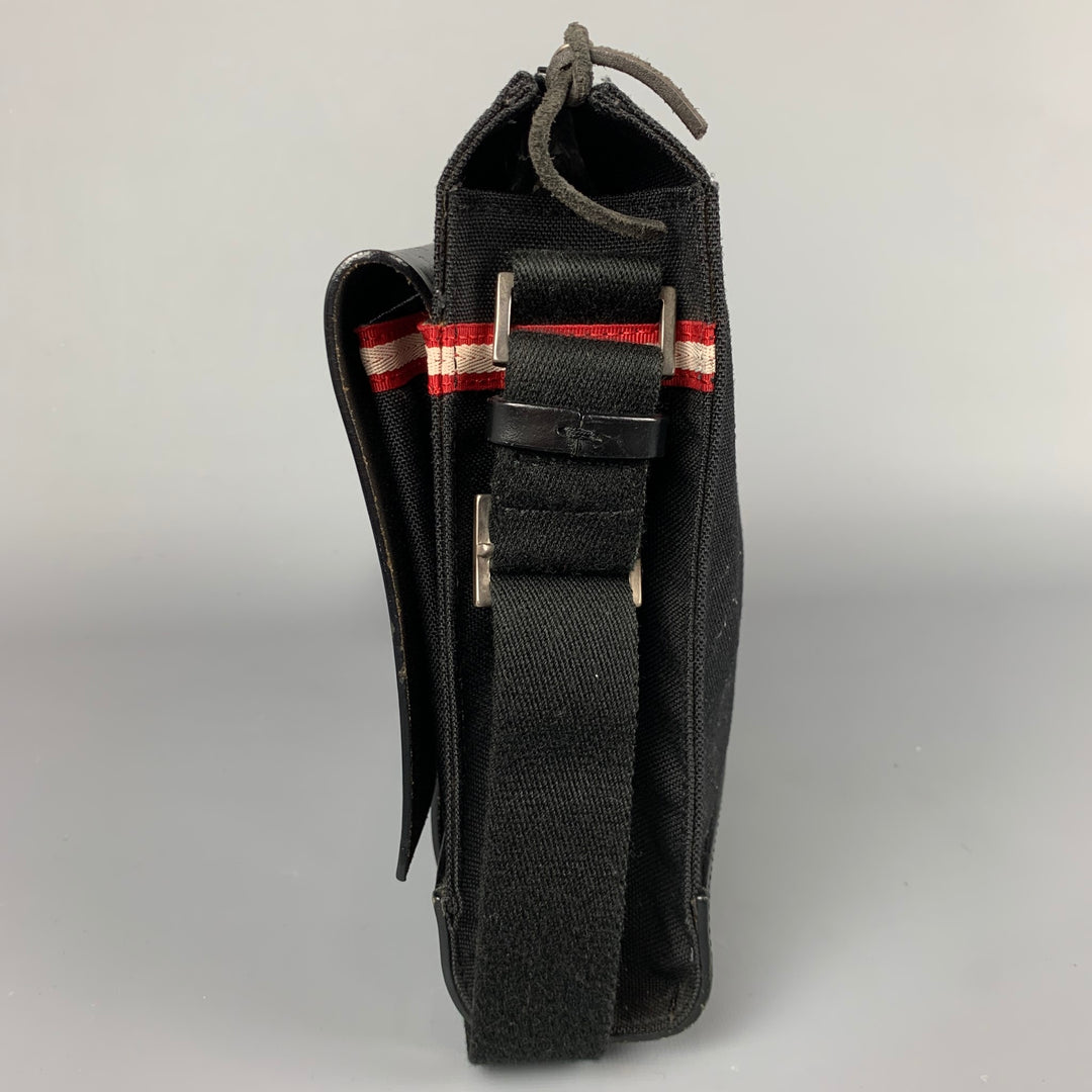 BALLY Black Leather Trim Canvas Shoulder Zarino Mini Bag