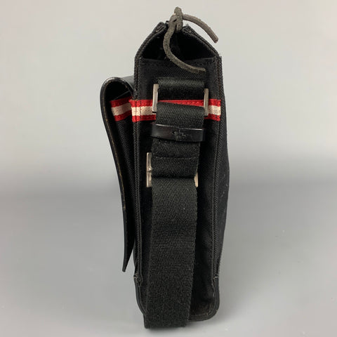 BALLY Black Leather Trim Canvas Shoulder Zarino Mini Bag
