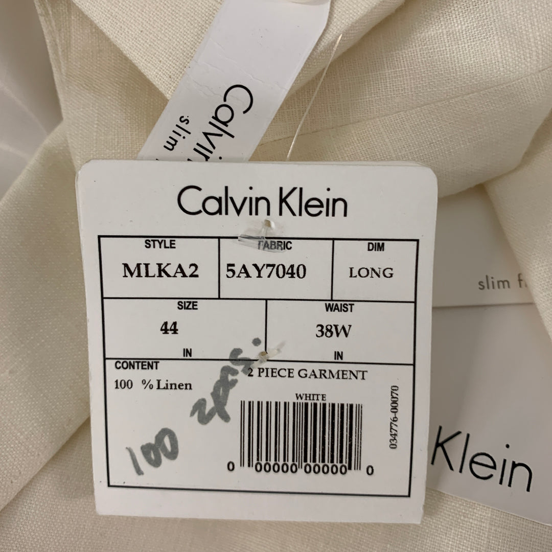 CALVIN KLEIN Size 44 Long Cream Linen Single breasted Suit