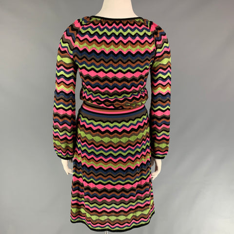 M MISSONI Size 12 Multi-Color Knitted Cotton Blend A-line Dress