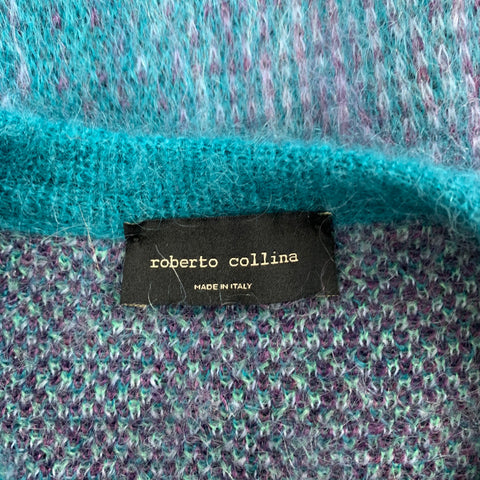 ROBERTO COLLINA Size S Blue Purple Ombre Mohair Blend Crew-Neck Sweater