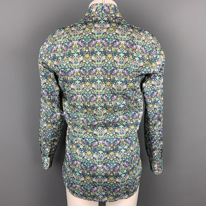 LIBERTY OF LONDON Size M Navy & Green Floral Cotton Long Sleeve Shirt