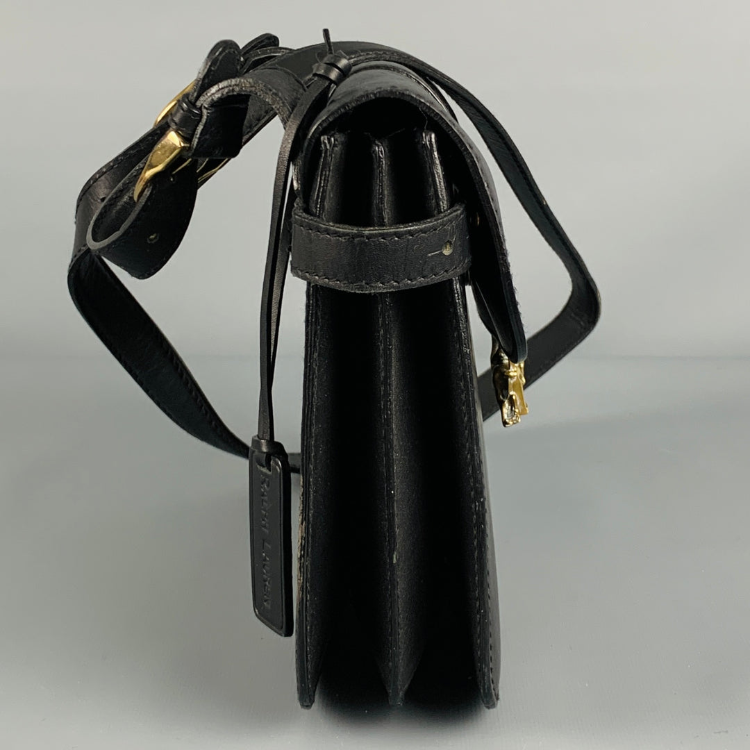 RALPH LAUREN Black Equestrian Leather Shoulder Bag Handbag
