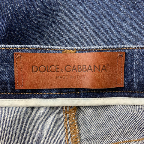 DOLCE & GABBANA Size 32 Indigo Distressed Denim Button Fly Jeans