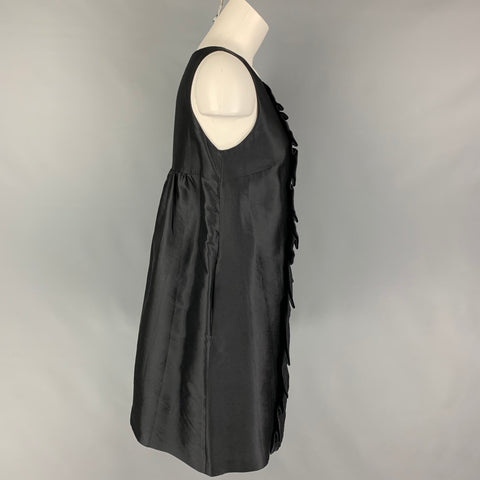 BARATO y CHIC de MOSCHINO Talla 8 Vestido sin mangas con volantes de poliéster de seda negro