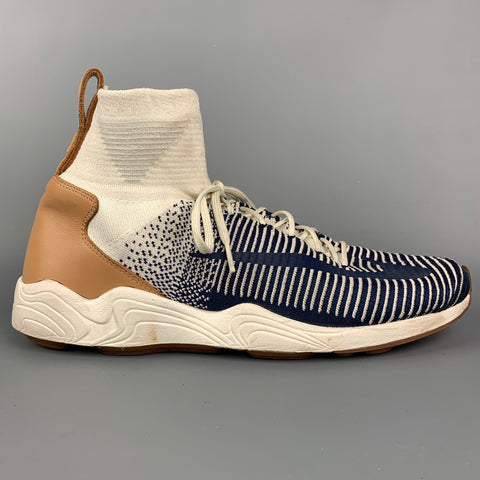 Zapatillas Nike Zoom Air de caña alta de tela a rayas azul marino y blanca talla 12