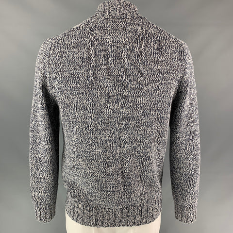 BRUNELLO CUCINELLI Size 42 Navy & Light Grey Heather Cotton / Acrylic Shawl Collar Jacket