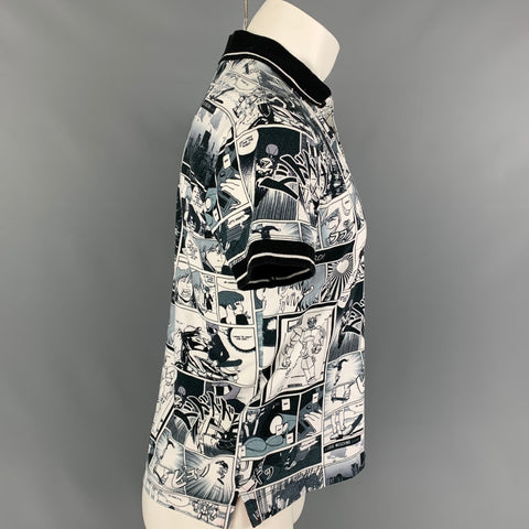 LOVE MOSCHINO Size M Black & White Cartoon Cotton Polo