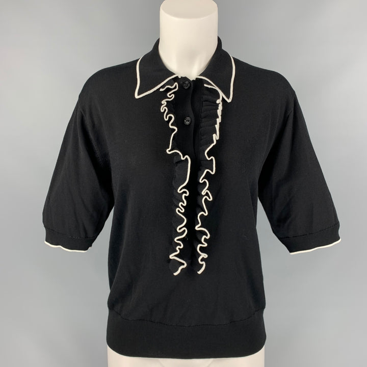 DRIES VAN NOTEN Size S Black & White Viscose / Cotton Two Tone Polo Shirt