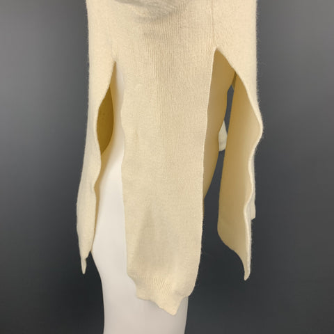 FREAK'S STORE Size S Cream Ribbed Wool / Cotton Slit Sides Crew-Neck Sweater