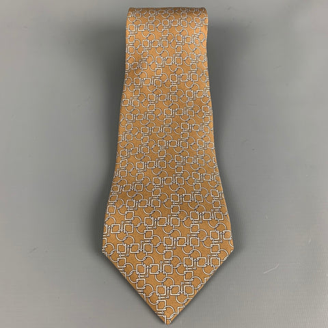 HERMES Brown White Abstract Silk Tie