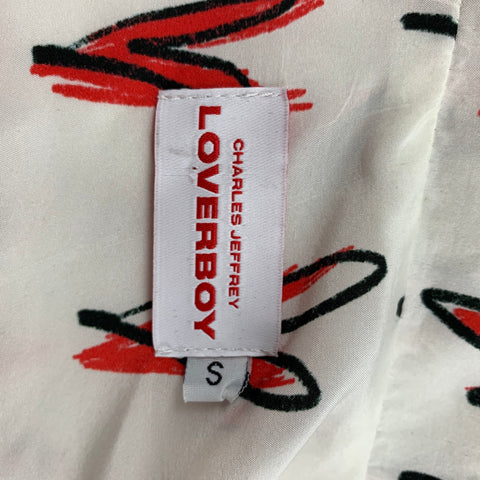 LOVERBOY by CHARLES JEFFREY Size S White & Red Print Silk Camp Short Sleeve Shirt