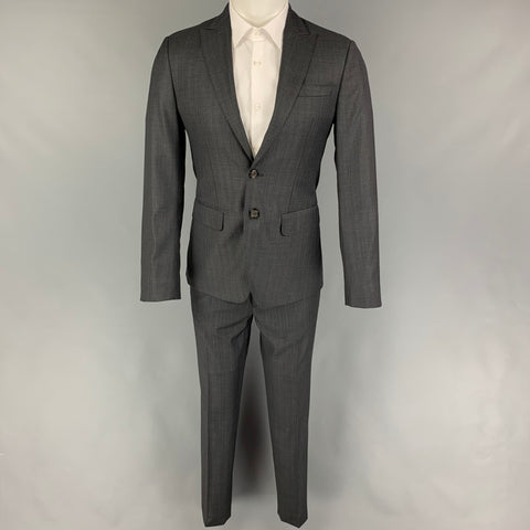 DSQUARED2 Size 38 Dark Gray Blue Stripe Wool Peak Lapel Suit