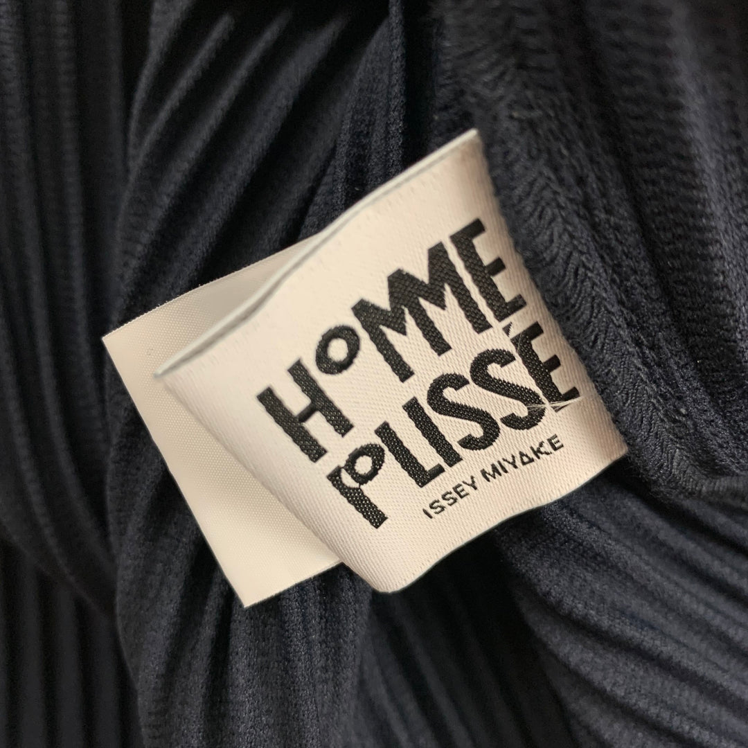 ISSEY MIYAKE HOMME PLISSE Talla XL Jersey de manga larga de poliéster plisado azul marino