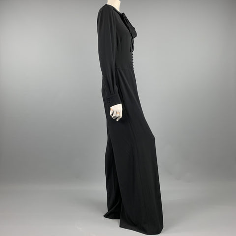 RALPH LAUREN COLLECTION Size 8 Black Viscose / Acetate Long Sleeve Wide Leg Jumpsuit