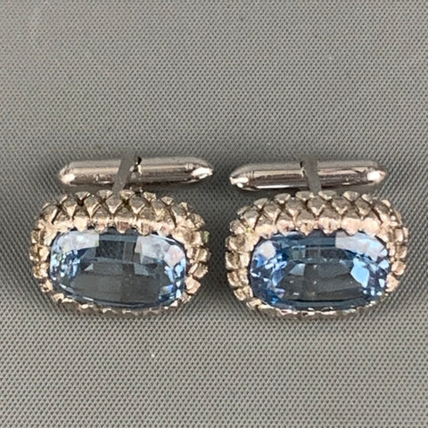 Boutons de manchette VINTAGE en cristal bleu argent
