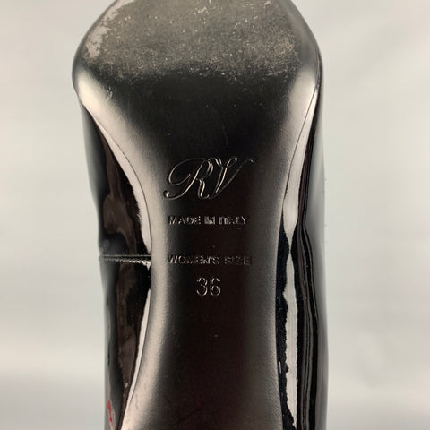 ROGER VIVIER Size 6 Black Suede Two Tone Patent Leather Curved Heel Boots