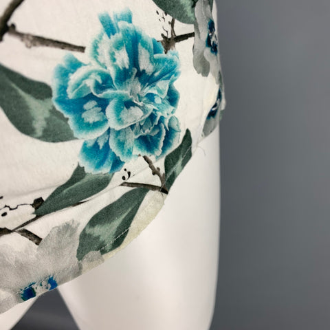 TED BAKER Size M White Blue Floral Cotton Long Sleeve Shirt