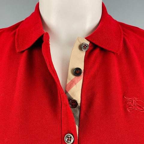 BURBERRY BRIT Size S Red Cotton Elastane Contrast trim Short Sleeve Casual Top