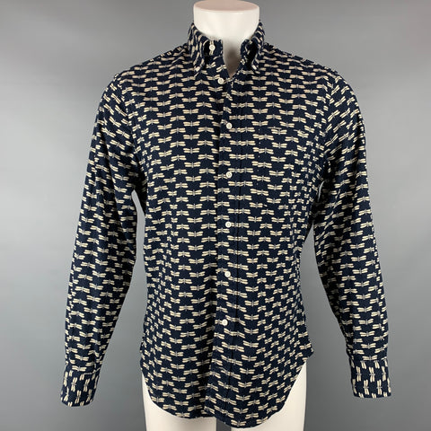 GITMAN VINTAGE Size M Indigo & Beige Print Cotton Button Down Long Sleeve Shirt