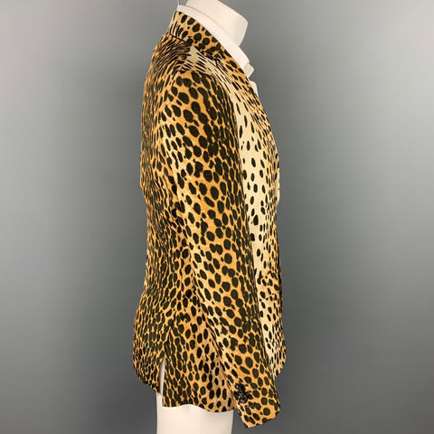 R13 Size L Tan Animal Print Viscose Notch Lapel Sport Coat