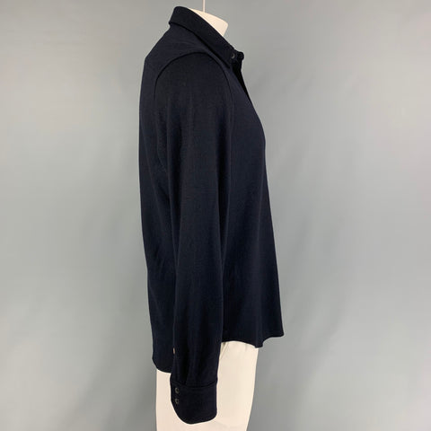 RAG & BONE Size L Black Wool Buttoned Long Sleeve Shirt