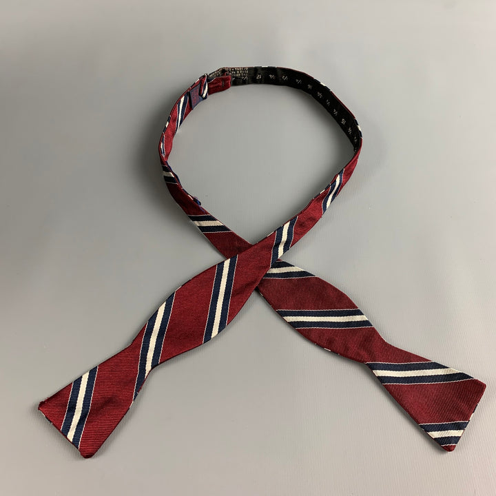 ROOSTER Burgundy Navy Diagonal Stripe Silk Bow Tie