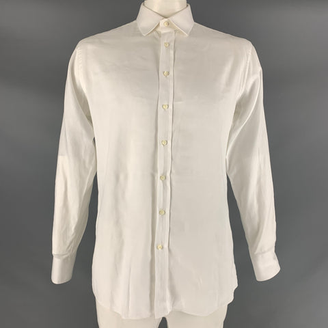 THOM SWEENEY Size L White Solid Cotton Button Up Long Sleeve Shirt