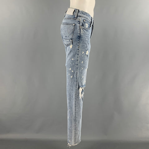 HUDSON Size 31 Blue White Distressed Cotton Elastane Slim Button Fly Jeans