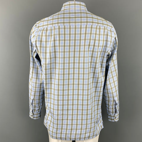 ERMENEGILDO ZEGNA Size L Blue & Olive Plaid Cotton Button Up Long Sleeve Shirt