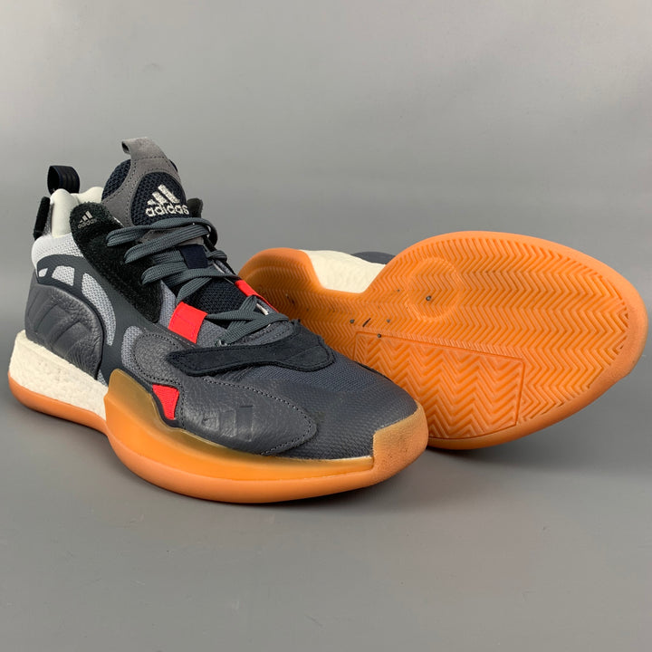 ADIDAS Size 10 Grey & Orange Color Block Acetate Sneakers