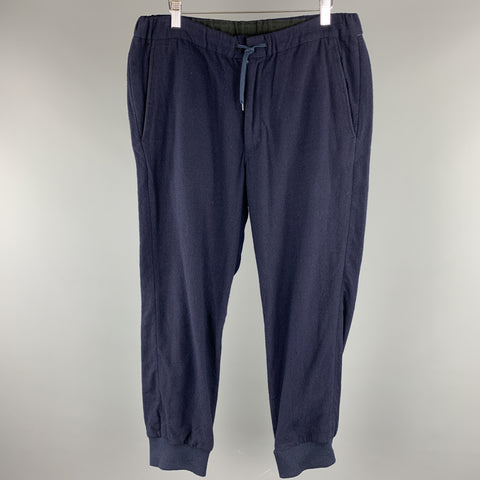 SAGE DE CRET Taille L Pantalon décontracté en laine mélangée uni bleu marine