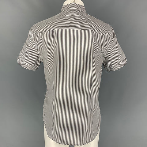 PRADA Size M Navy & White Stripe Cotton Short Sleeve Shirt