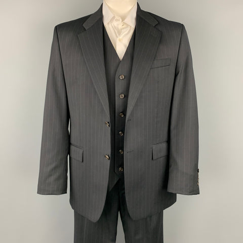 LAUREN by RALPH LAUREN 42 Regular Navy Pinstripe Wool Notch Lapel 3 Piece Suit