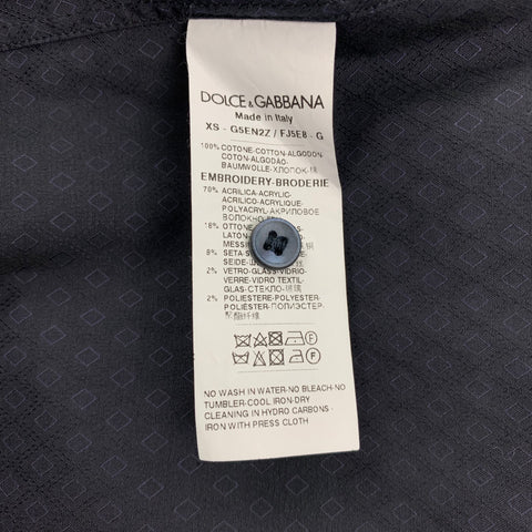 DOLCE & GABBANA Size XL Navy Rhombus Cotton Beaded Royal Bees Long Sleeve Shirt