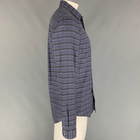 LOUIS VUITTON Size XL Purple Black Green Plaid Cotton Long Sleeve Shirt